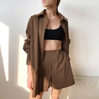casual cotton two piece outfits for women matching sets cozy loungewear spring 2021 shirts blouse and shorts 2 piece set fashion