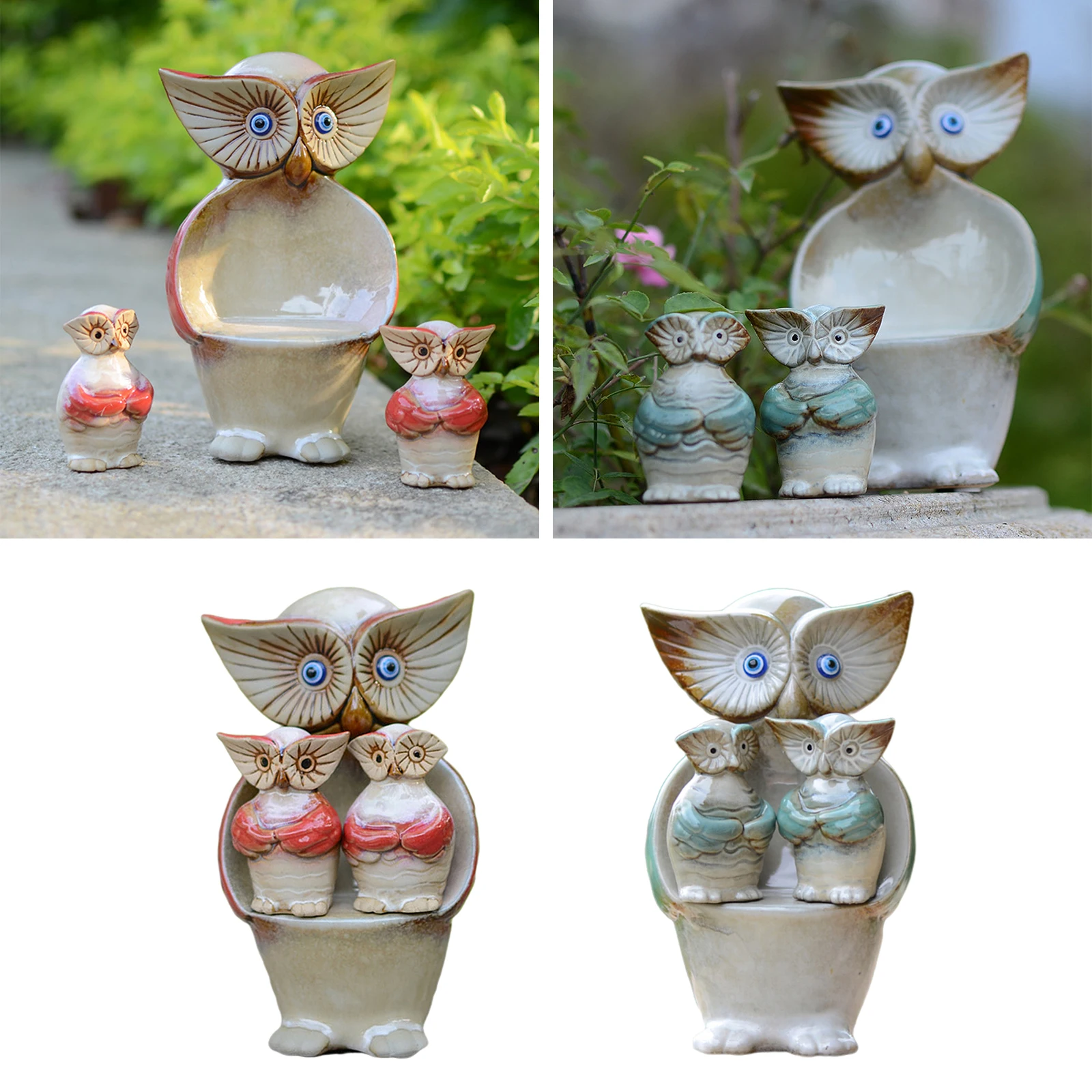 

Garden Statue Birds Decor Gifts Lovely Porcelain Owl Statue Outdoor Indoor Decoration at Lawn and Yard Set of 2