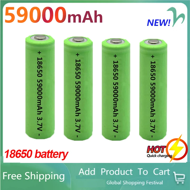 

High Quality 18650 New 3.7V 59000mAh High-capacity Lithium Ion Rechargeable Battery 1-10 PCSfor Charging Counter Lamp Flashlight