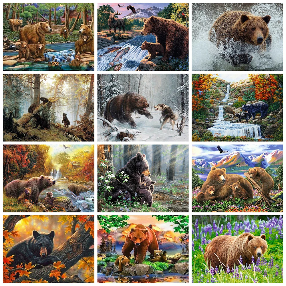 

HUACAN DIY 5D Diamond Painting 5d Bear Wall Art Decor Full Square Diamond Embroidery Cross Stitch Animal Mosaic Handicraft Kits