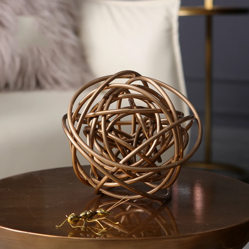 

12cm 18cm Diameter Wound Metal Ball Sculpture Metal Figurines Gold Metal Art Gift Home Office Desk Decoration Accessories
