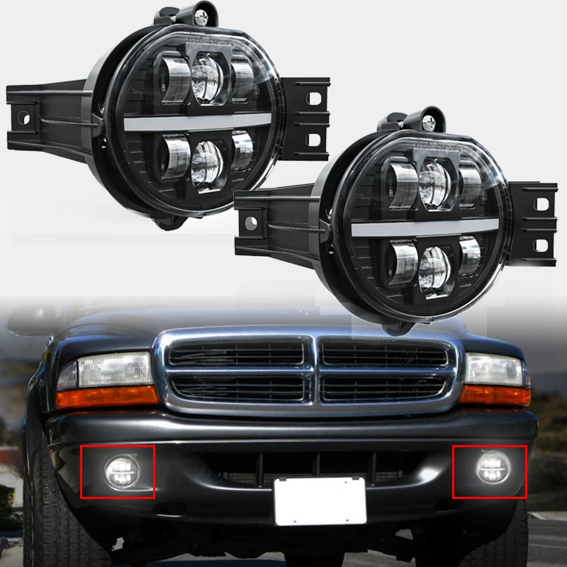 2Pcs LED Fog Light With White DRL Lamps For Dodge RAM 1500 02-08 Durango 05-06 Front Driving Daytime Running Lamp Assembly