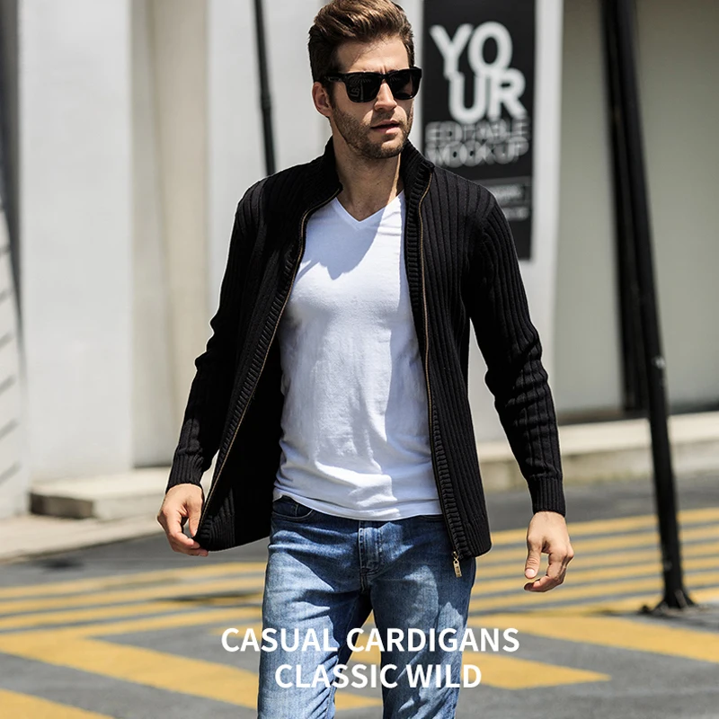 Осенний свитер мужская мода жаккардовый теплый кардиган Мужская однотонная