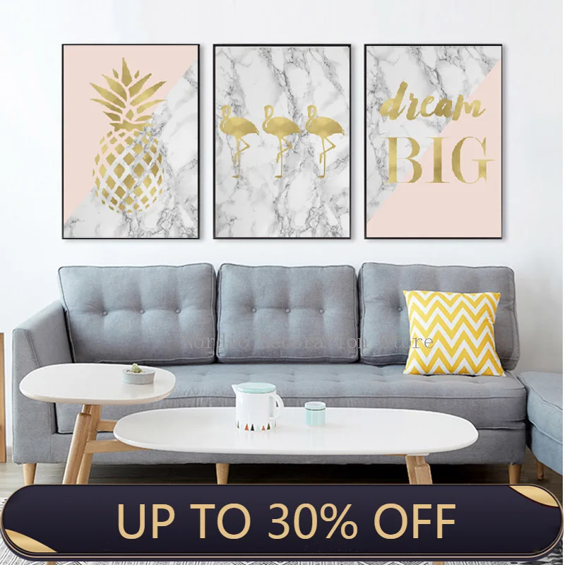 Абстрактная картина с печатью геометрической ананаса на холсте с цитатами и плакатами. Северные изображения для домашнего декора.