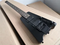custom 6 string black guitarheadless guitar 24 frets hh pickupsblack bridgebasswood bodyscalloped fingerboard