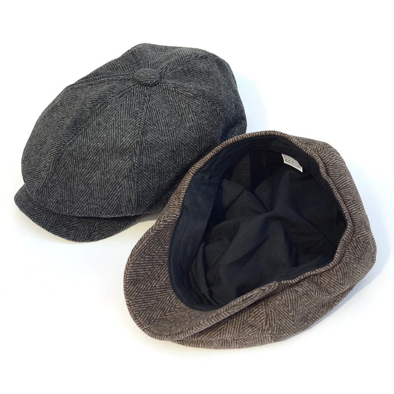 

Newsboy Hat Men Beret Dark Grey Celebrity Caps Vintage Tweed Peaky Blinders Berets Flat Peaked Cap Street Hats for Men Women