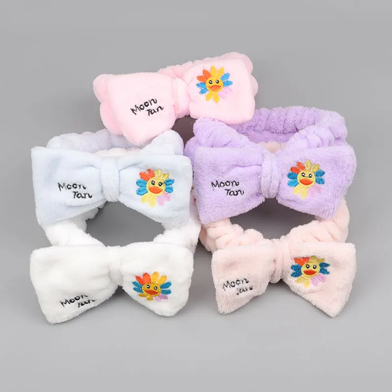 Женская флисовая повязка на голову Мягкая с Вышивкой Букв и подсолнухом