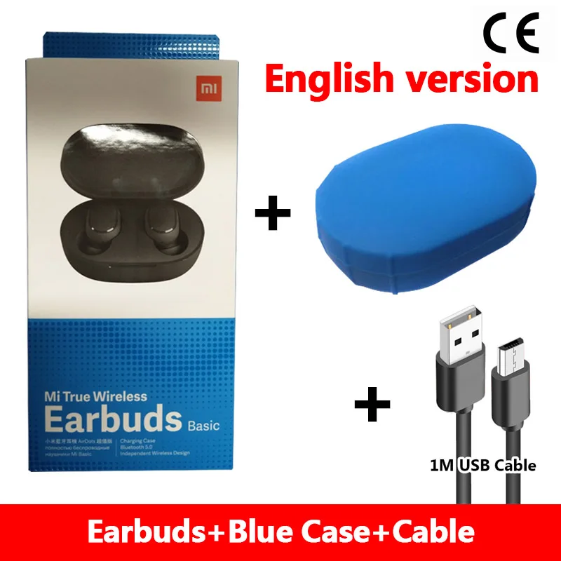 Xiaomi Redmi Airdots TWS Bluetooth наушники, стерео бас беспроводная гарнитура шумоподавления с микрофоном Handsfree наушники AI управление - Цвет: cable skyblue case