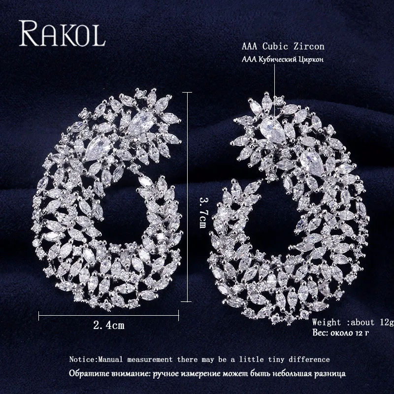 Роскошные Популярные геометрические серьги RAKOL с полным покрытием и фианитами