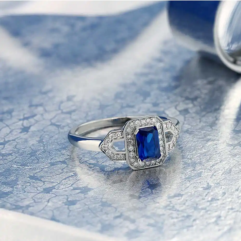 0.90 Ct Emerald Cut Royal Blue Zirconia 925 Sterling Silver Ring | Украшения и аксессуары