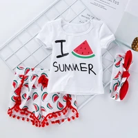 infant suit kids clothes girls beach short sleeved t shirt printed watermelon shorts hairband three piece clothes girls outfits