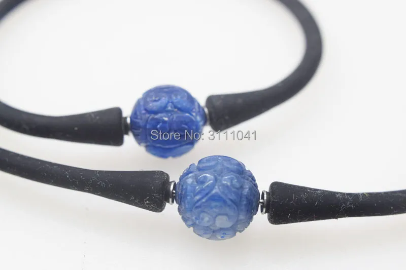 Один набор резных круглых черных силиконовых браслетов 17-18 дюймов FPPJ из бисера |