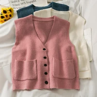 2021 autumn women knitted vest single breasted cardigan ladies new vintage tank top solid color regular crochet outwear