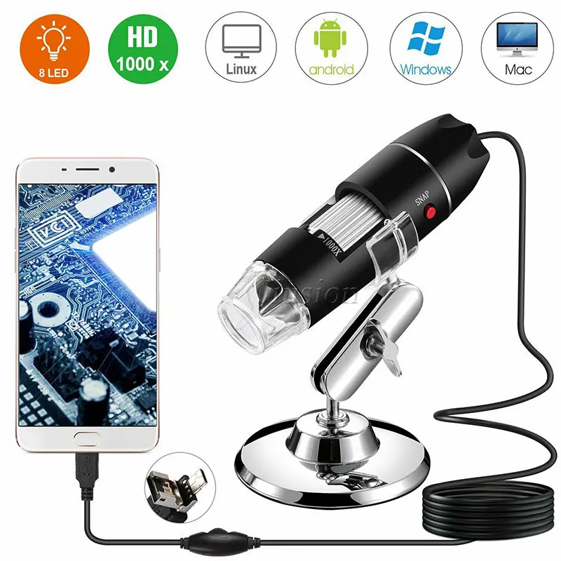 40X-1000X Magnifier 8 LED Microscope Digital Mini Camera Handheld USB Video Endoscope Micro Cam School Numerique Electronique |