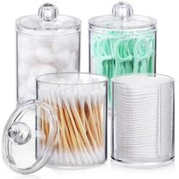 24 pcs qtips storage box round dispenser container holder clear cotton ball pad cotton swab organizer jar with lid
