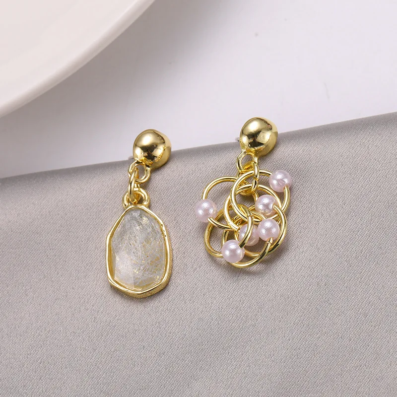 Korean Asymmetric Retro Crystal Pearl Niche Premium Sense Temperament Net Red Circle Personality Design Earrings Sale Bohemian | Украшения