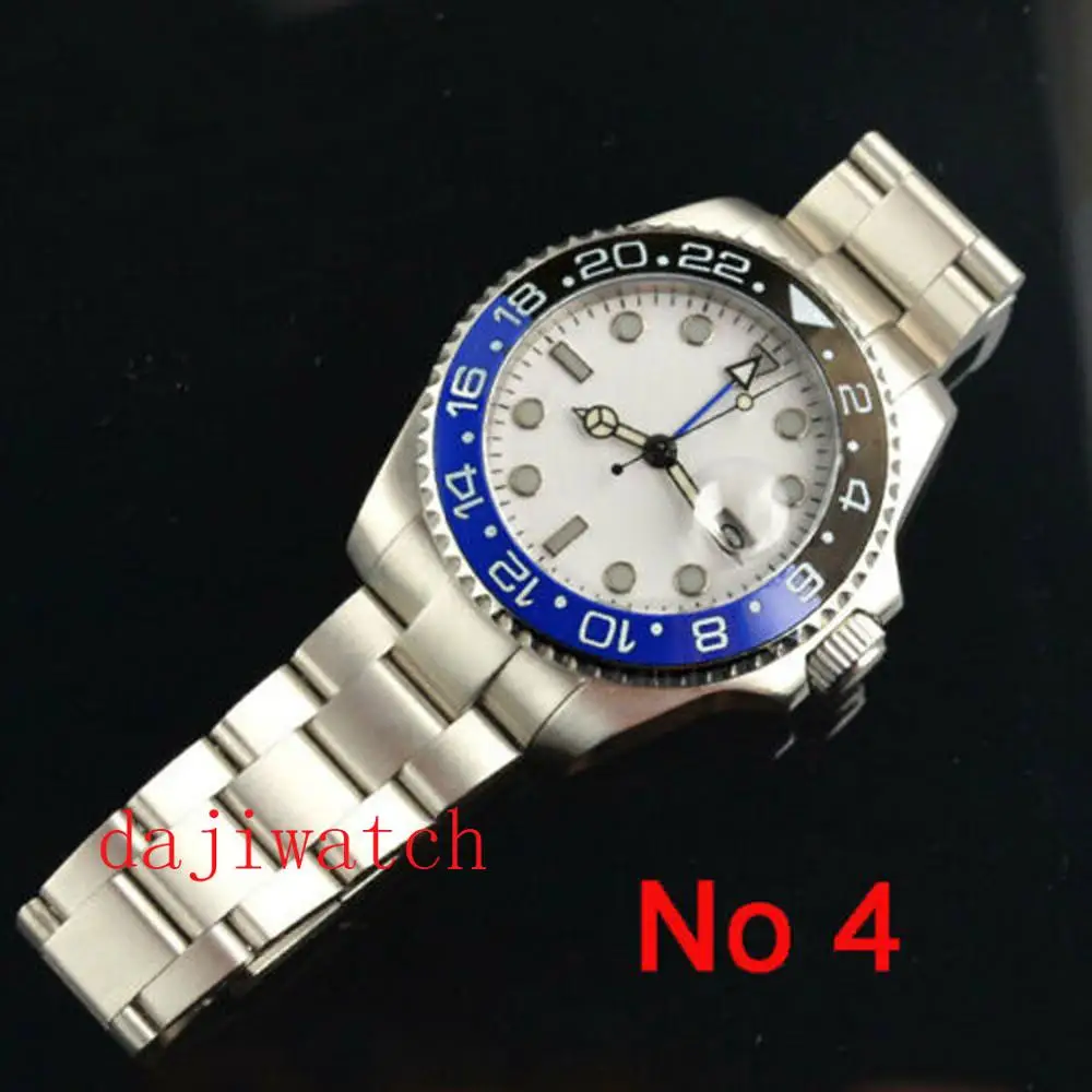 40 мм белый циферблат красный синий круг черный сапфировое стекло