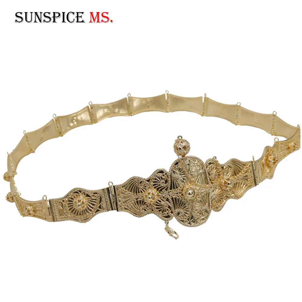SUNSPICE-MS, элегантный этнический пояс, резной металлический шар, пояс на талию, цепочка золотого цвета, женские свадебные украшения для тела, регулируемая длина