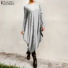2020 ZANZEA, весенний сарафан, асимметричное платье миди, женское Повседневное платье с длинным рукавом, однотонное длинное платье, женское платье размера плюс, 7