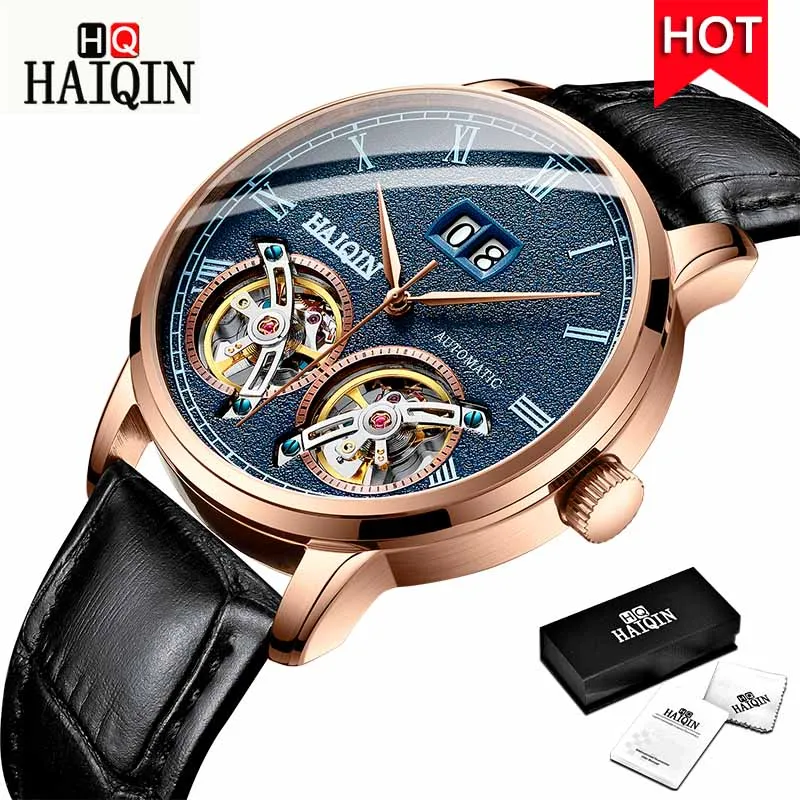 S-Gold Blue HAIQIN, мужские часы, мужские часы, топ класса люкс, модные/механические/спортивные/Золотые/Водонепроницаемые/Автоматические/деловые/мужские часы - Цвет: S-Gold Blue