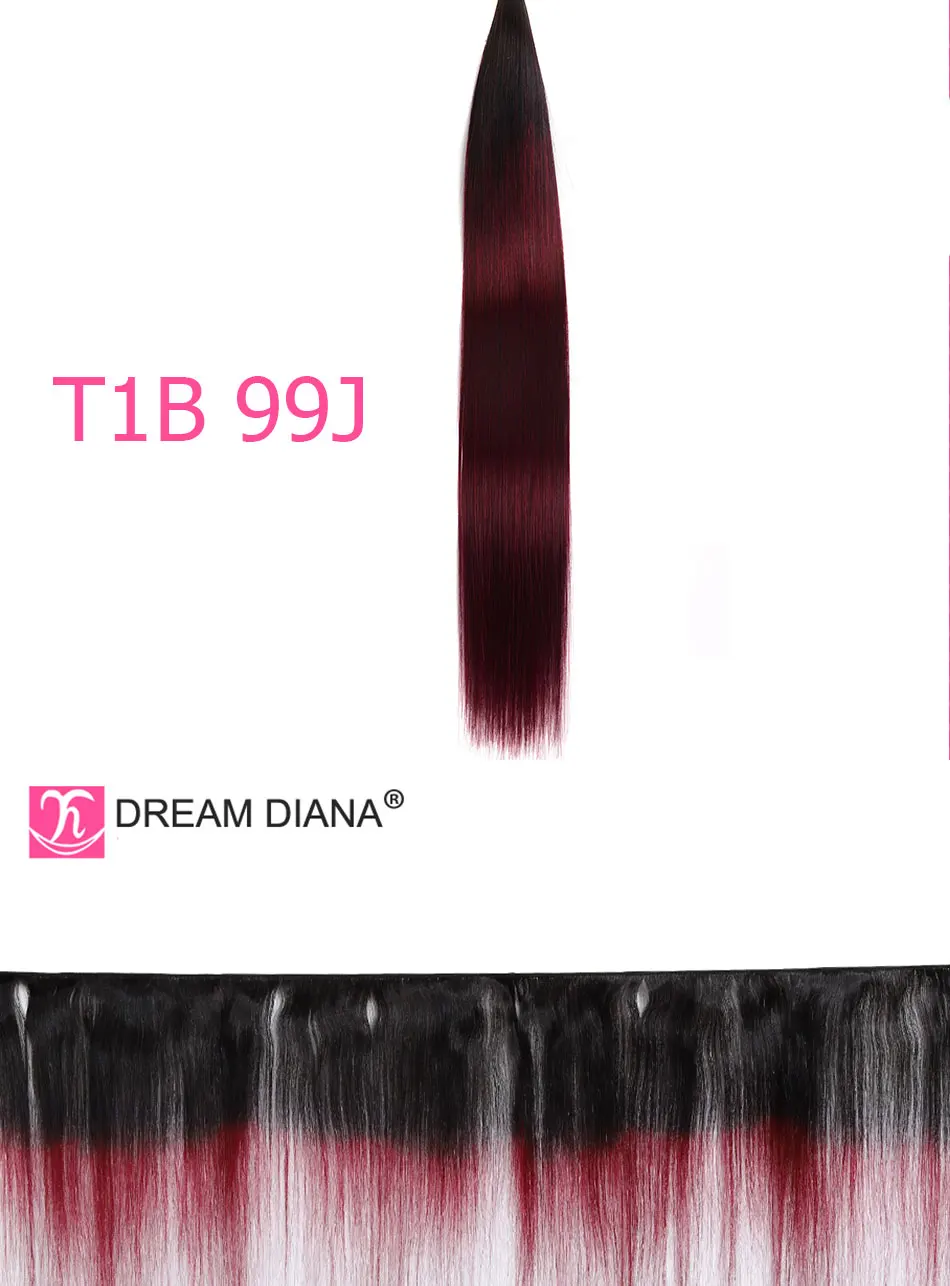 DreamDiana Омбре бразильские прямые волосы с закрытием 1"-26" L красное вино Ombre 1B 99J Remy человеческие волосы пучки с кружевом