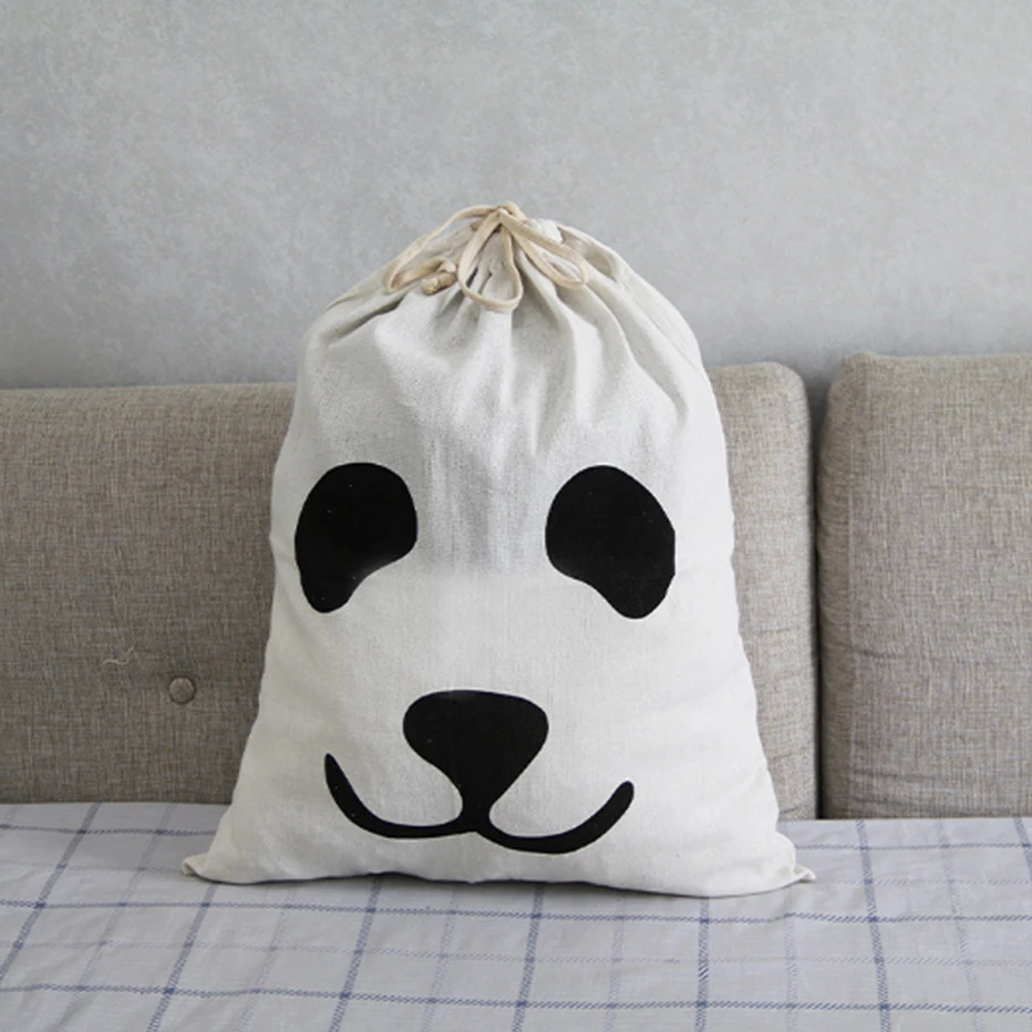 Animal Stripe Pattern Cotton Laundry Bag Toy Home Canvas Storage Drawstring Dirty Clothes | Дом и сад