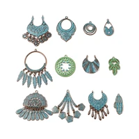 vintage patina metal pendants irregular leaf feather antique silver color charms diy making earrings women bohemian jewelry5pcs