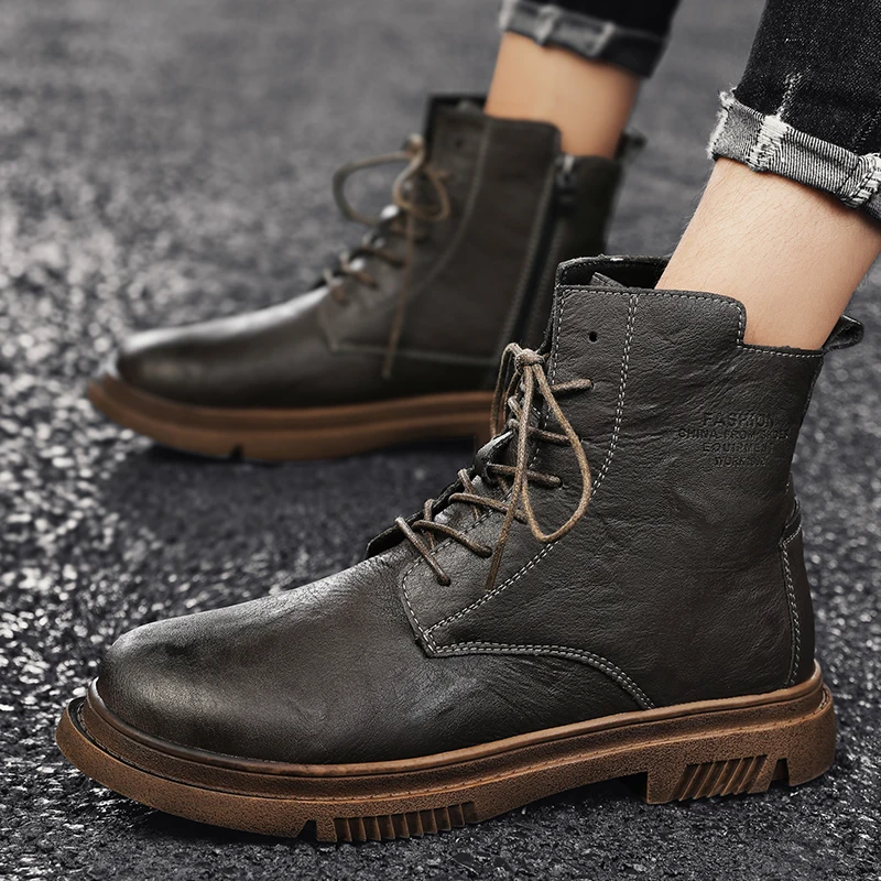 

New men's winter high-top Martin boots British style leather boots fashion all-match casual work boots