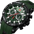 Часы наручные MINI FOCUS Мужские кварцевые, роскошные брендовые водонепроницаемые Модные с зеленым силиконовым ремешком