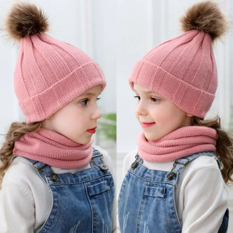 Комплект из 2 предметов новые зимние детские теплые шапки для девочек и мальчиков