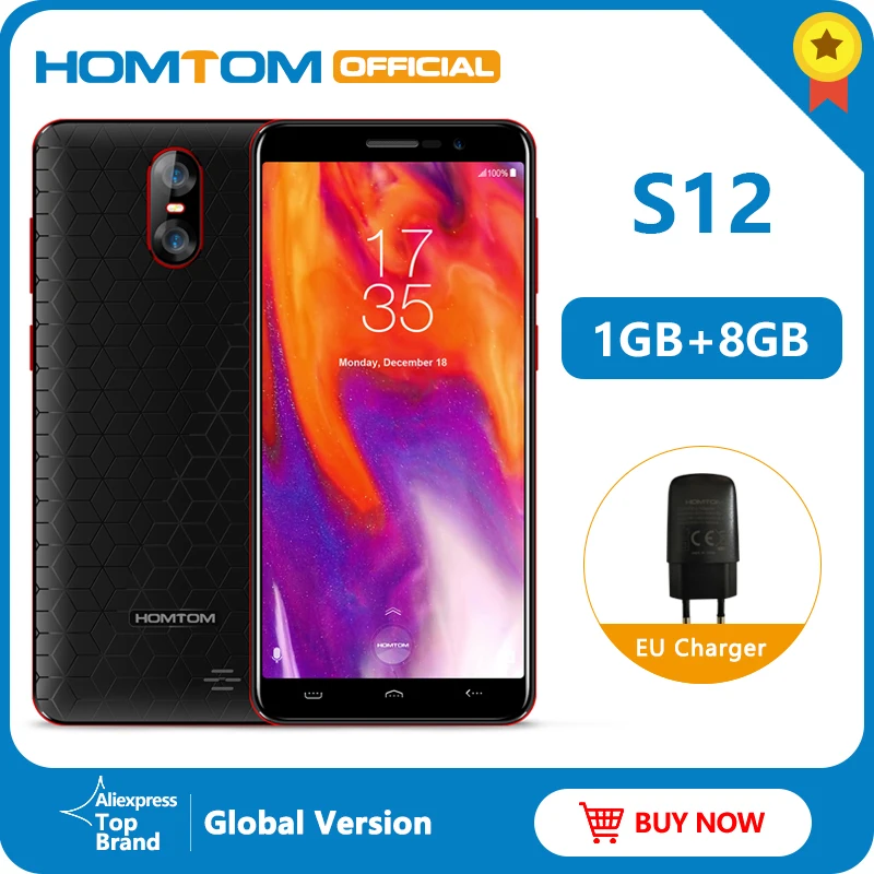 Глобальная версия HOMTOM S12 3G Смартфон Android 6 0 5 дюймов 18:9 полный Дисплей 1 Гб + 8 MTK6580