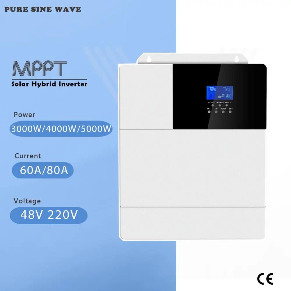 Слежением за максимальной точкой мощности, 60A 80A 3000W 4000W 5000W все в одном солнечная гибридная электро по ограничению на использование опасных материалов в производстве электрического и электронного оборудования Синусоидальная волна инверторы 48V 220 V-регулируемым приводом 50Гц 60Гц Авто приоритеты
