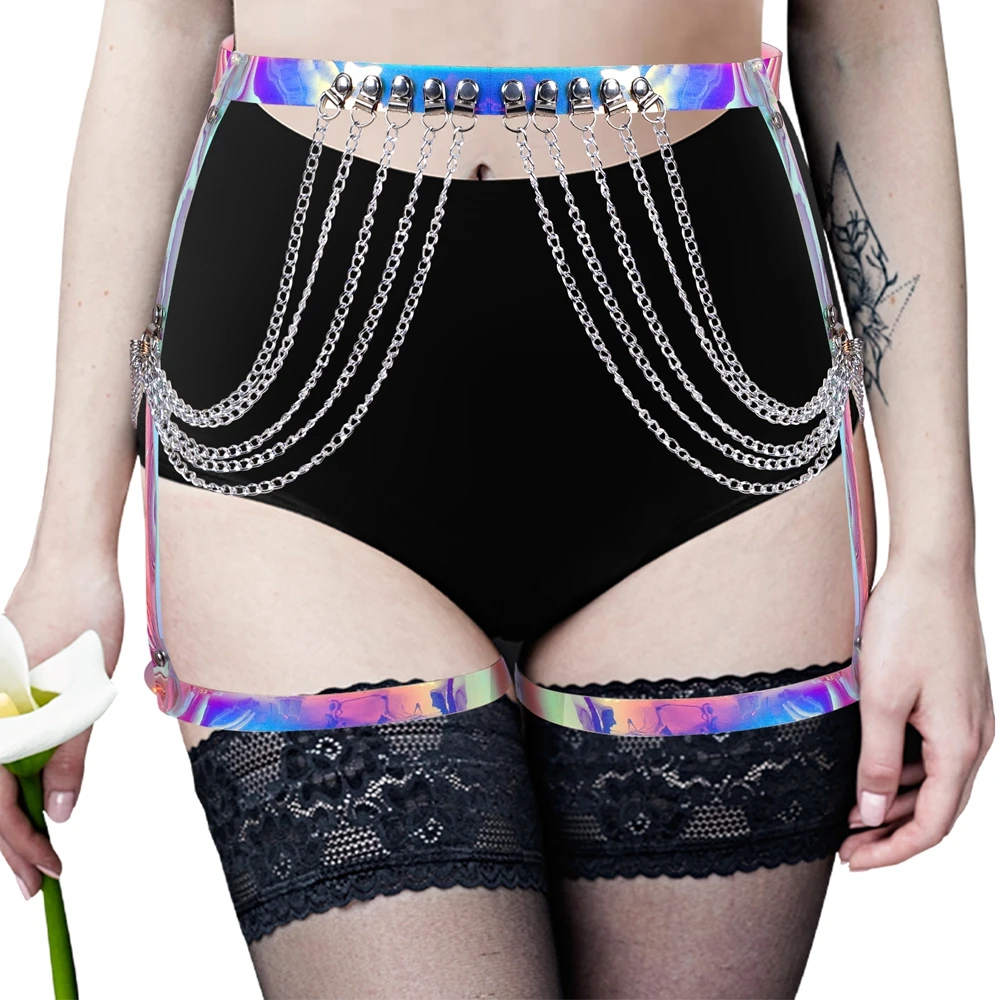 

Бандаж женский из ПУ кожи, Модный облегающий пояс в стиле Харадзюку, пикантные подтяжки для ног, танцевальная одежда в стиле панк