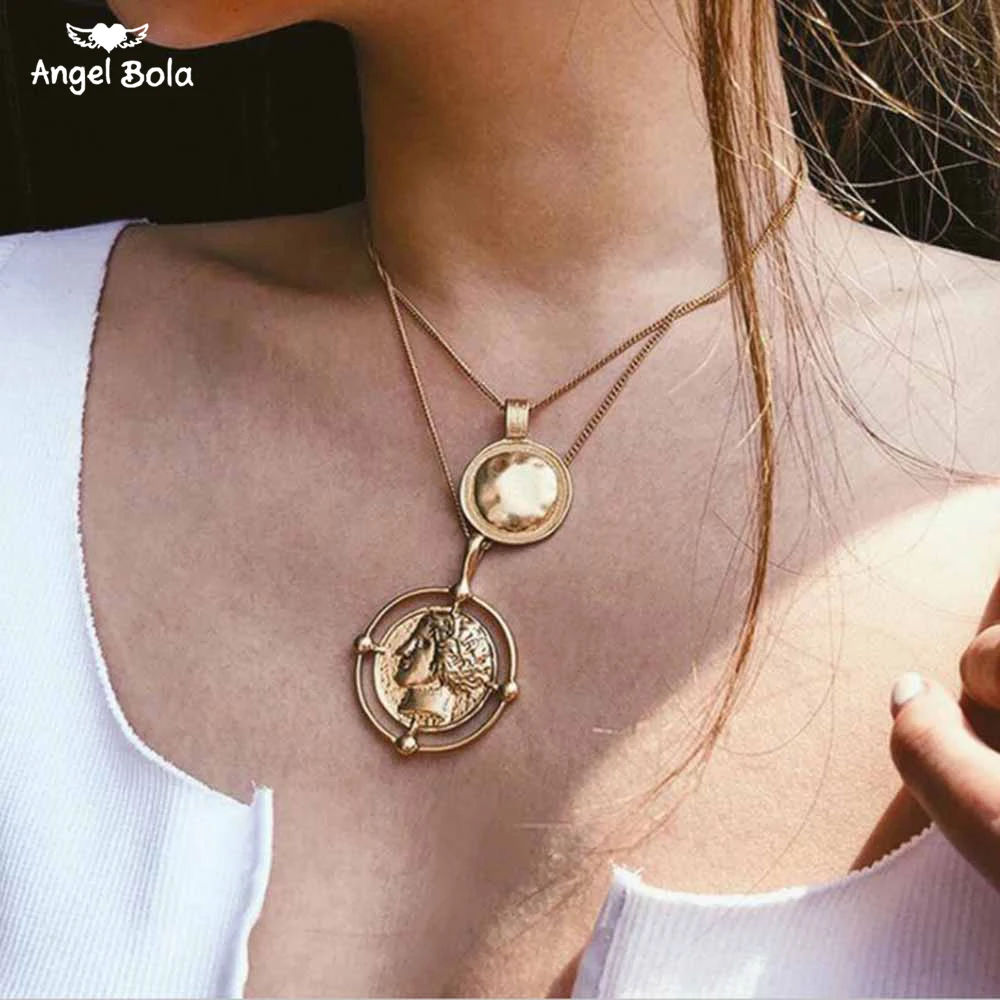 Модное Золотое колье для женщин монета резная Женская Аватар кулон туфли девушек