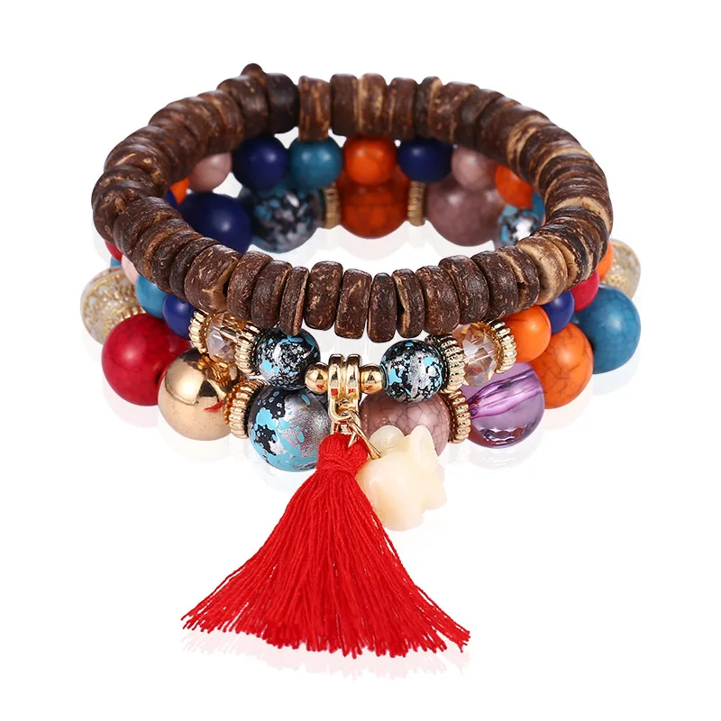 Женский многослойный браслет с бусинами из натурального камня | Украшения и