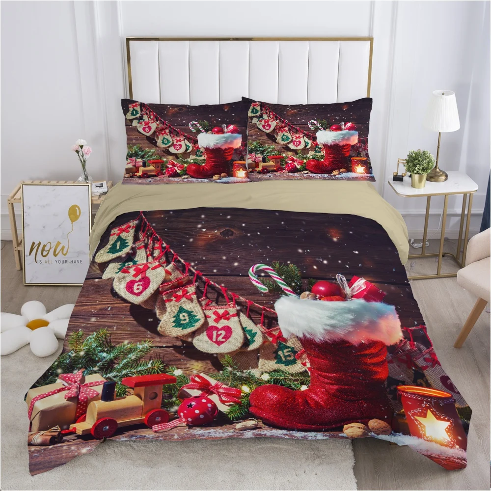Christmas santa claus Duvet cover set 240x220 200x200 Bedding Twin Queen King Double Bed linens Quilt Bedclothes Socks | Дом и сад