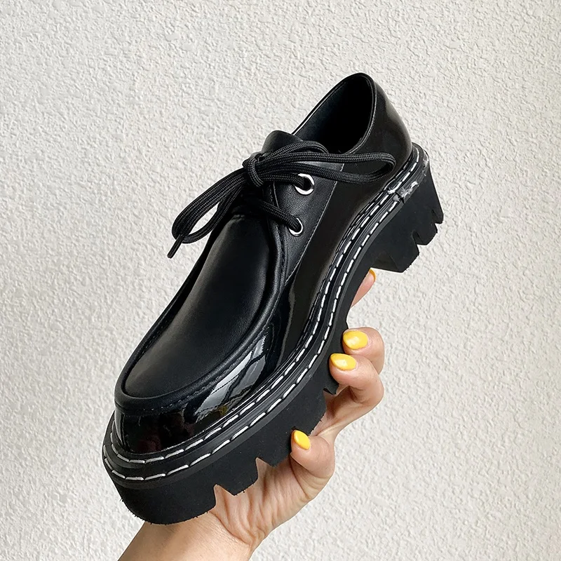 

new genuine leather women pumps square med heels round toe black white shoes woman dress casual shoes lace up high heels shoes
