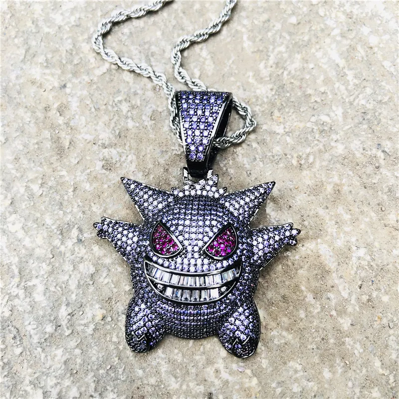 Bling Iced Out Zircon Gengar подвеска с покемоном ожерелье для мужчин Рэппер хип-хоп ювелирные аксессуары