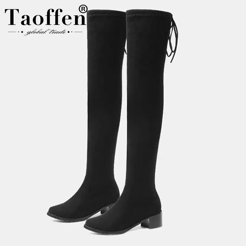 Женские сапоги стрейч на плоской подошве Taoffen зимние теплые высокие 9 цветов