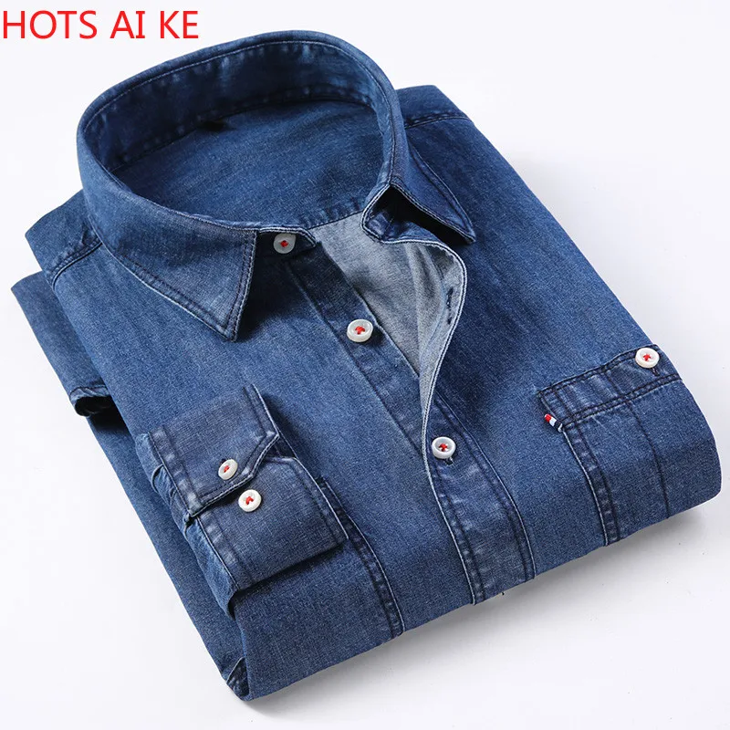 

Casual Denim Shirt men Long Sleeve Cotton regular Fit denim Jeans shirt western Fashion Man's Clothes