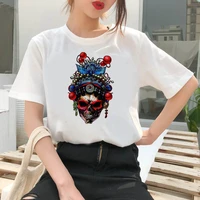 summer fashion acial makeup in beijing opera graphic t shirt women tops base o neckblack tees short sleeve funny girls tshirt