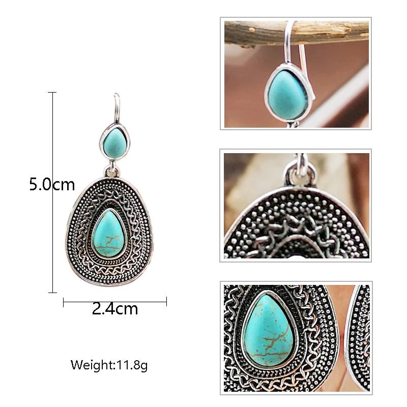 Banny Pink Bohemia Turquoises Earrings Vintage Stone Waterdrop Dangle Ethnic Indian Statement Drop Brincos | Украшения и