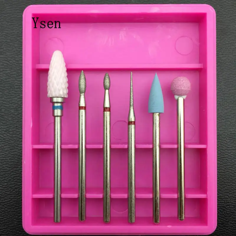 Ysen 6 шт. набор керамических алмазных сверл для ногтей фреза маникюра роторные