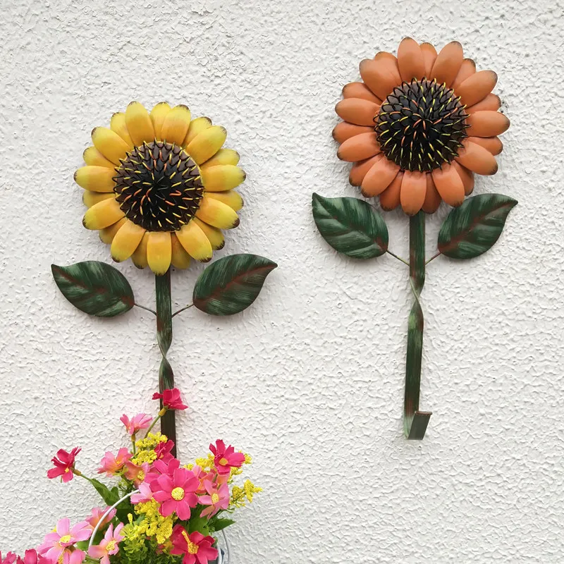 

Metal Sunflower Key Hanger Wall Decorative Hook Kitchen Bathroom Door Storage Rack Hat Holder Home Sunflower Decorations