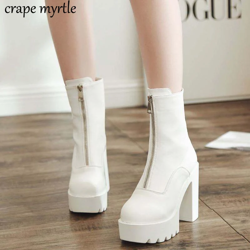 Botas mujer/Модные женские ботинки белые сапоги до бедра из искусственной кожи на