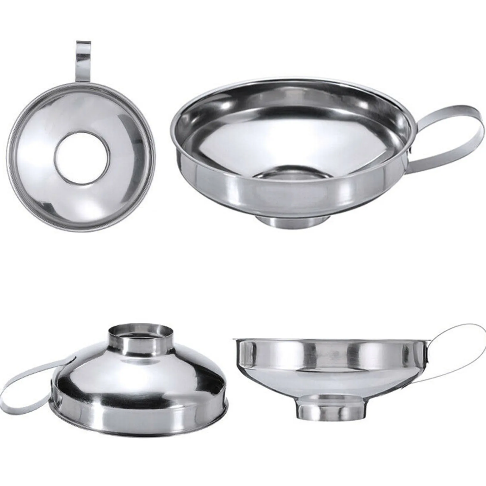 

Wide Mouth Liquid Funne For Jars Stainless Steel Canning Funnels Flask Filter For Oil Wine Water Spices Kitchen Tools Gadgets