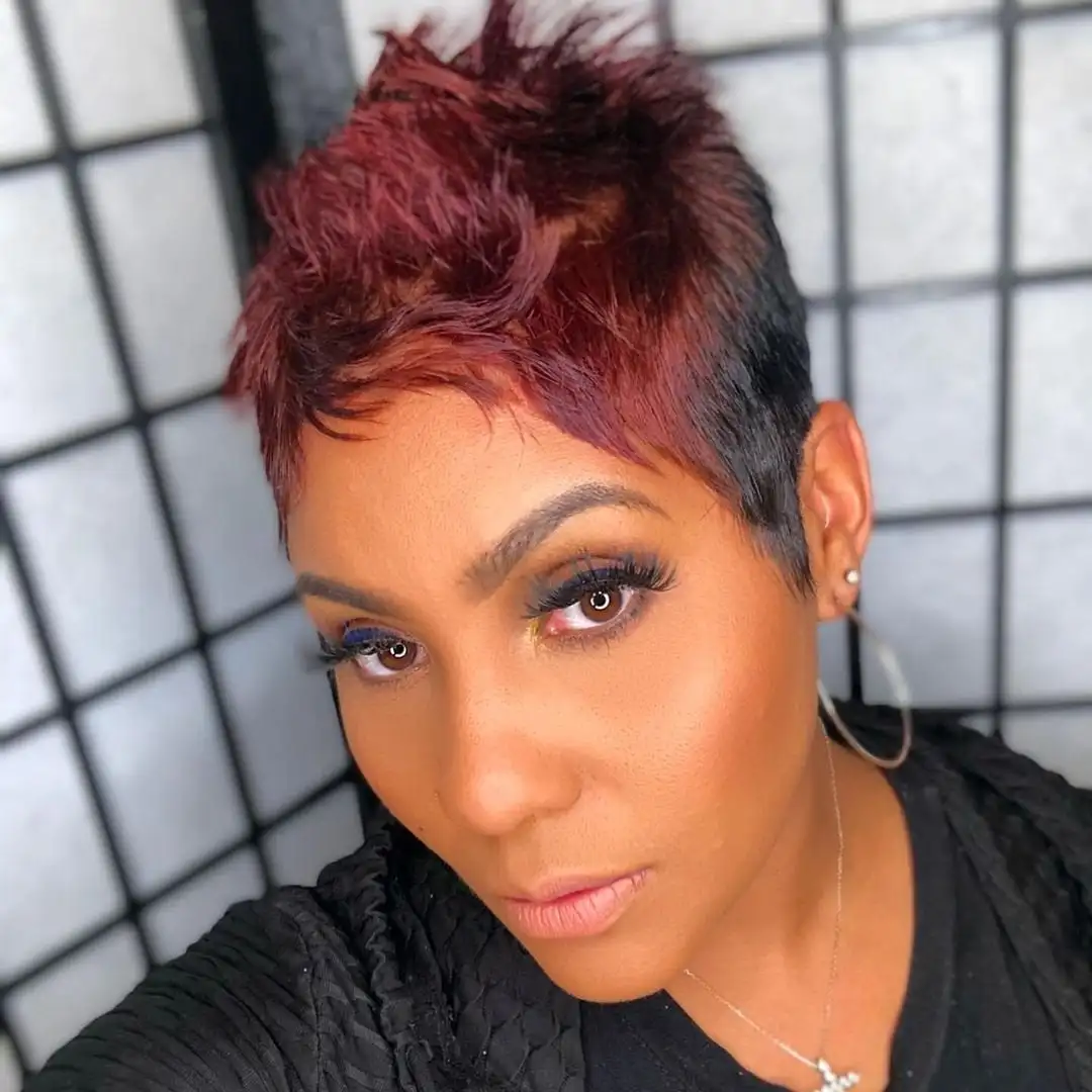 WIGERA Synthetic Highlight Wine Red Mixed With Black Straight Bob Pixie Cut New Fashion Style Short  Hair  Wig for woman