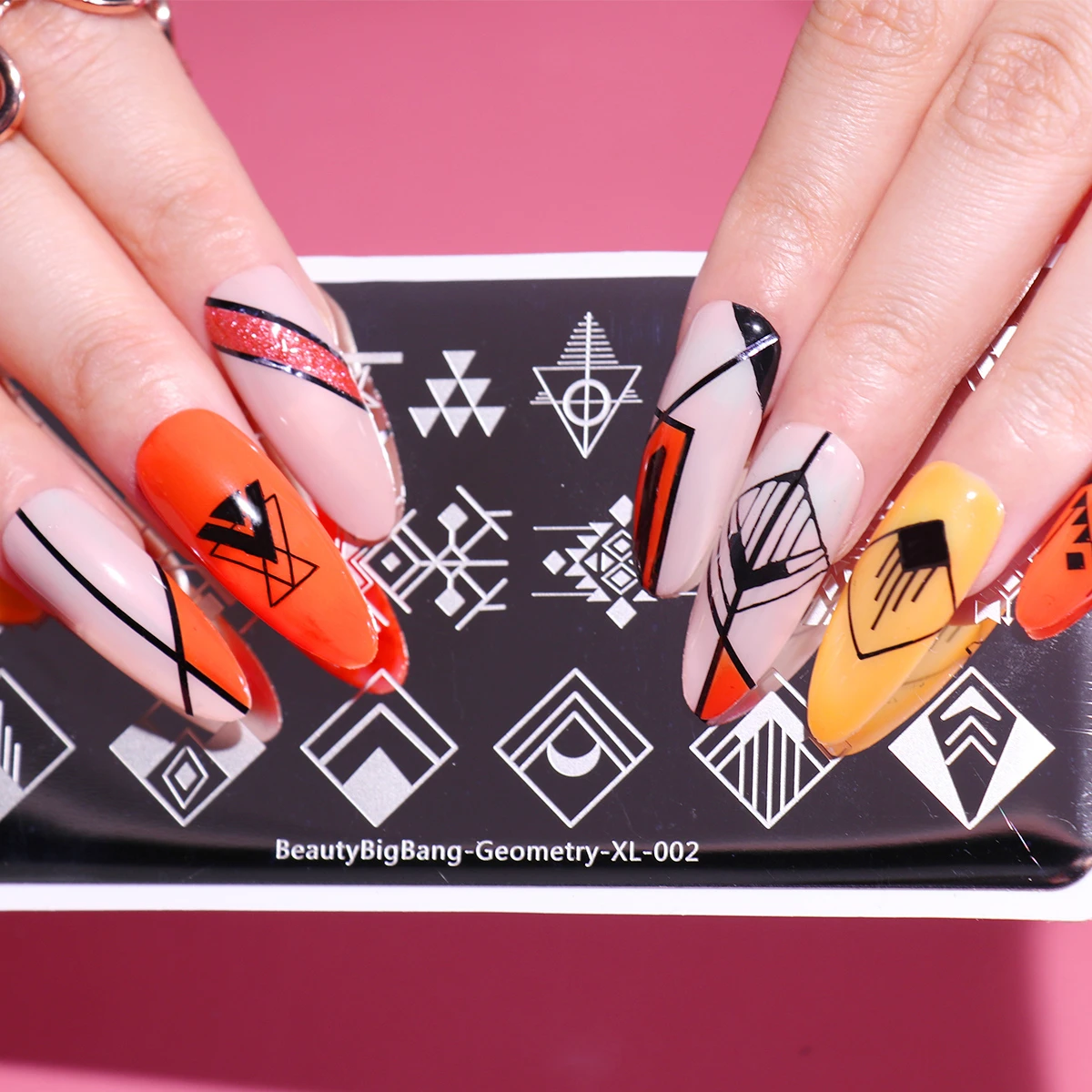

Image BeautyBigBang Nail Art Moon Stamping Template Plates Triangle Geometry Stainless Steel 002 Nail Lines Stencil Square Star