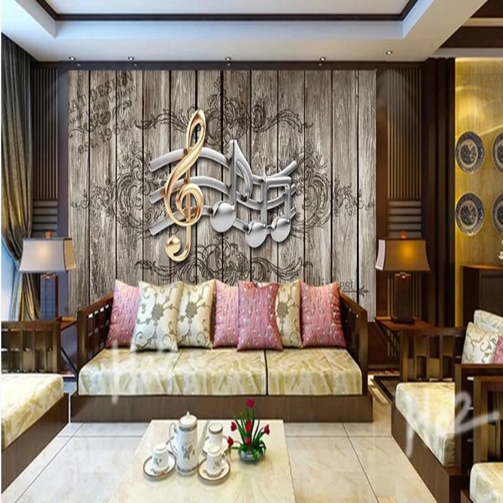 milofi custom 3D music notes nostalgic retro large TV background wallpaper mural | Обустройство дома