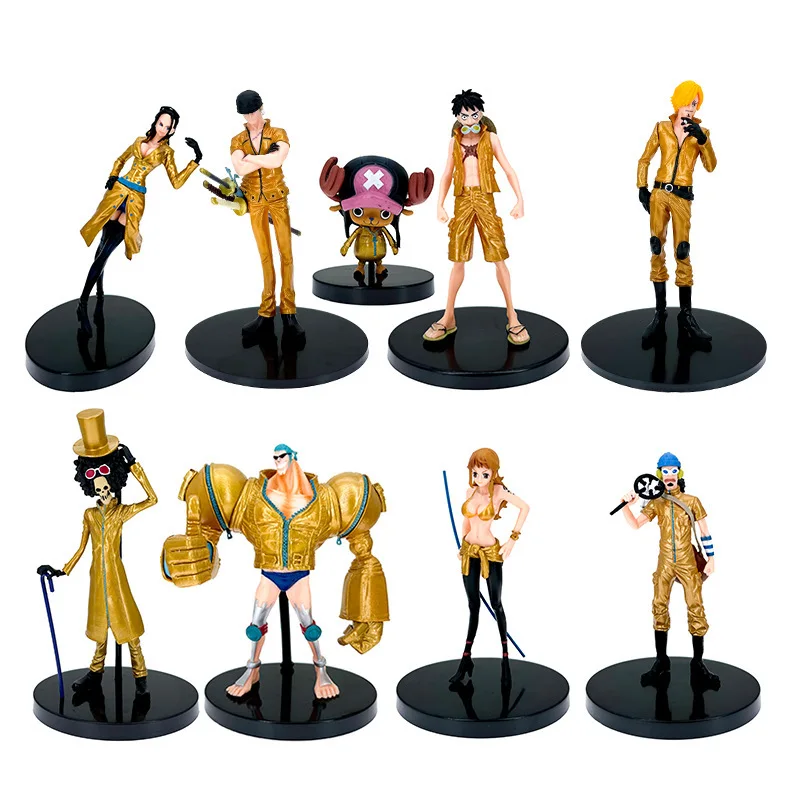 

9pcs/Set One Piece Anime Figure Toys Luffy Nami Robin Chopper Zoro Sanji Brook Usopp Franky Film Gold Model Doll Collectible Toy
